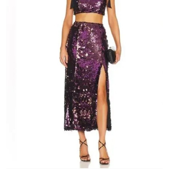 Free People Purple Sequin Slit Midi Skirt Party Cocktail Glam Size 12 - Picture 1 of 5